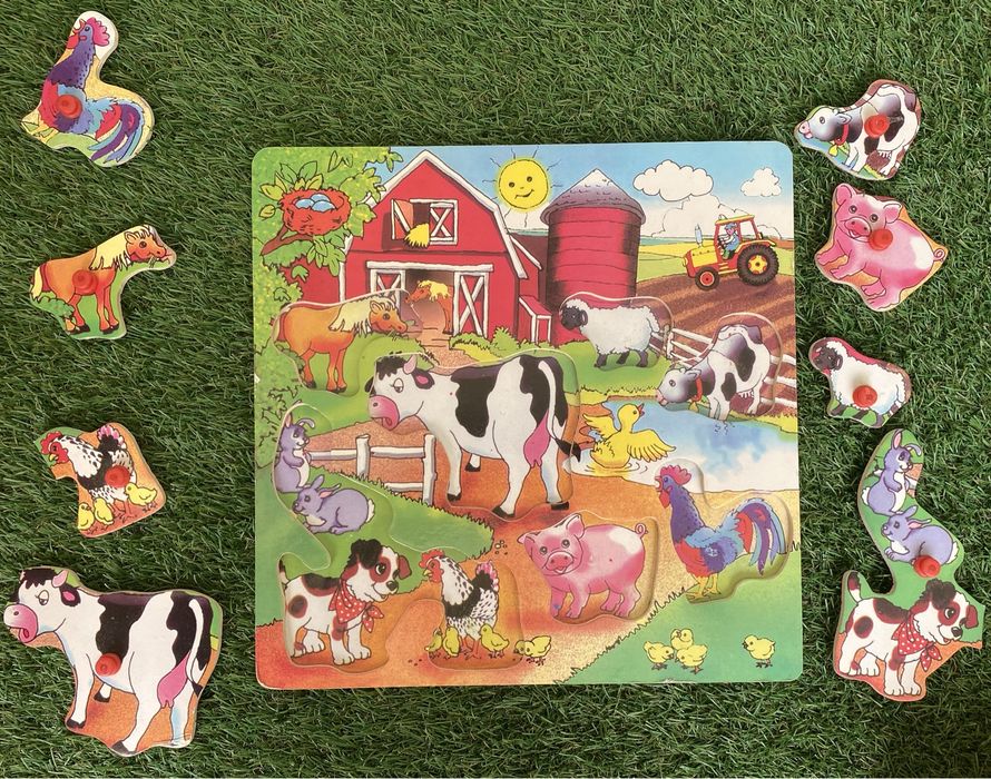 Puzzle de madeira quinta, selva, transportes