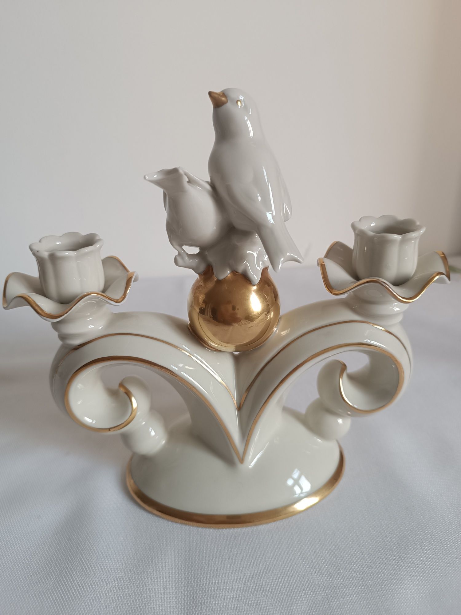 Świecznik z ptakami porcelana Neutattau