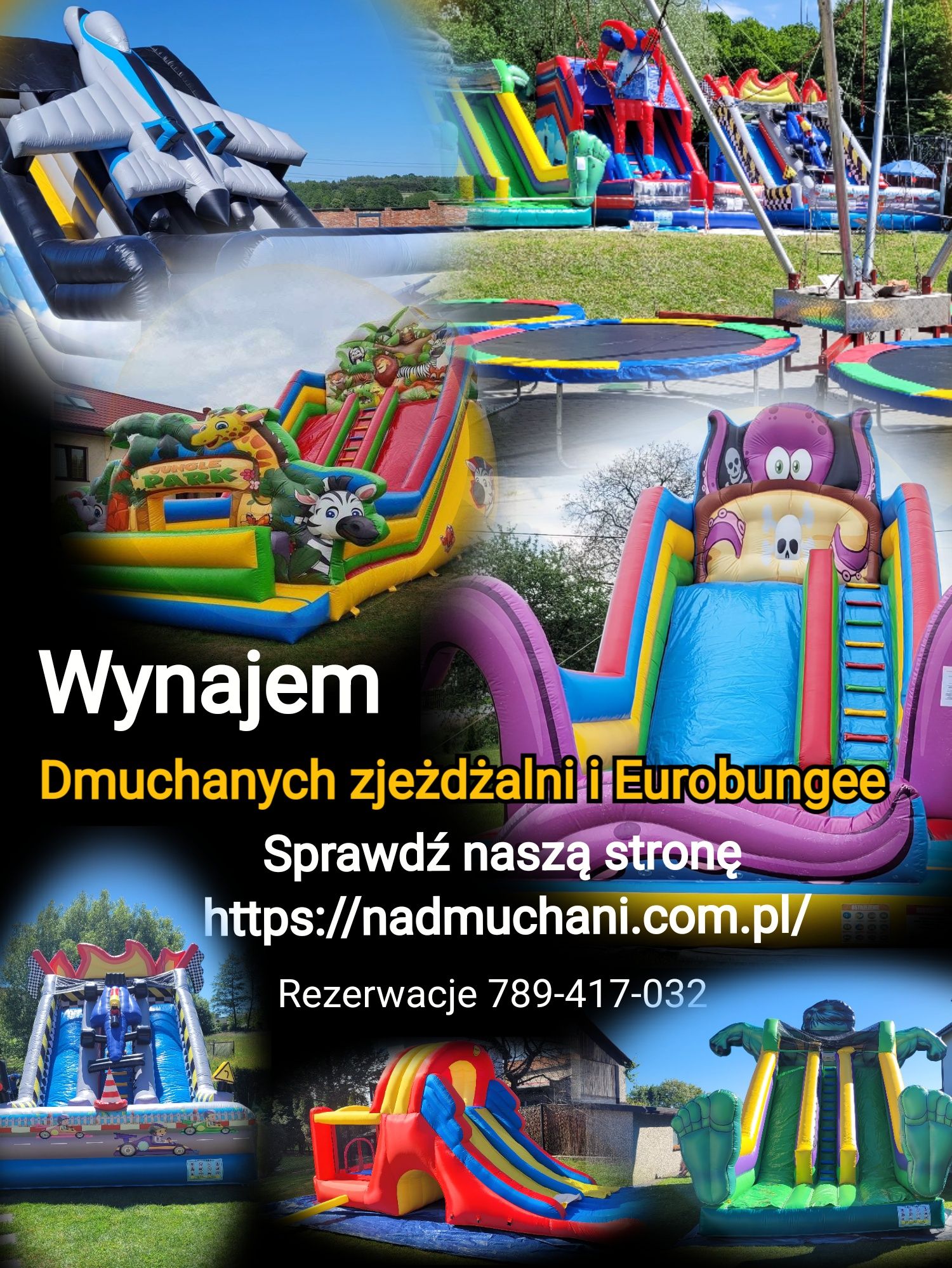 Dmuchaniec zjeżdżalnia Euro-Bungee trampolina wynajem Bubble Piana