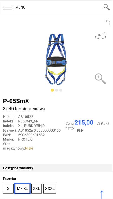 Sprzedam szelki bezpieczenstwa P-05SmX Protekt M-XL