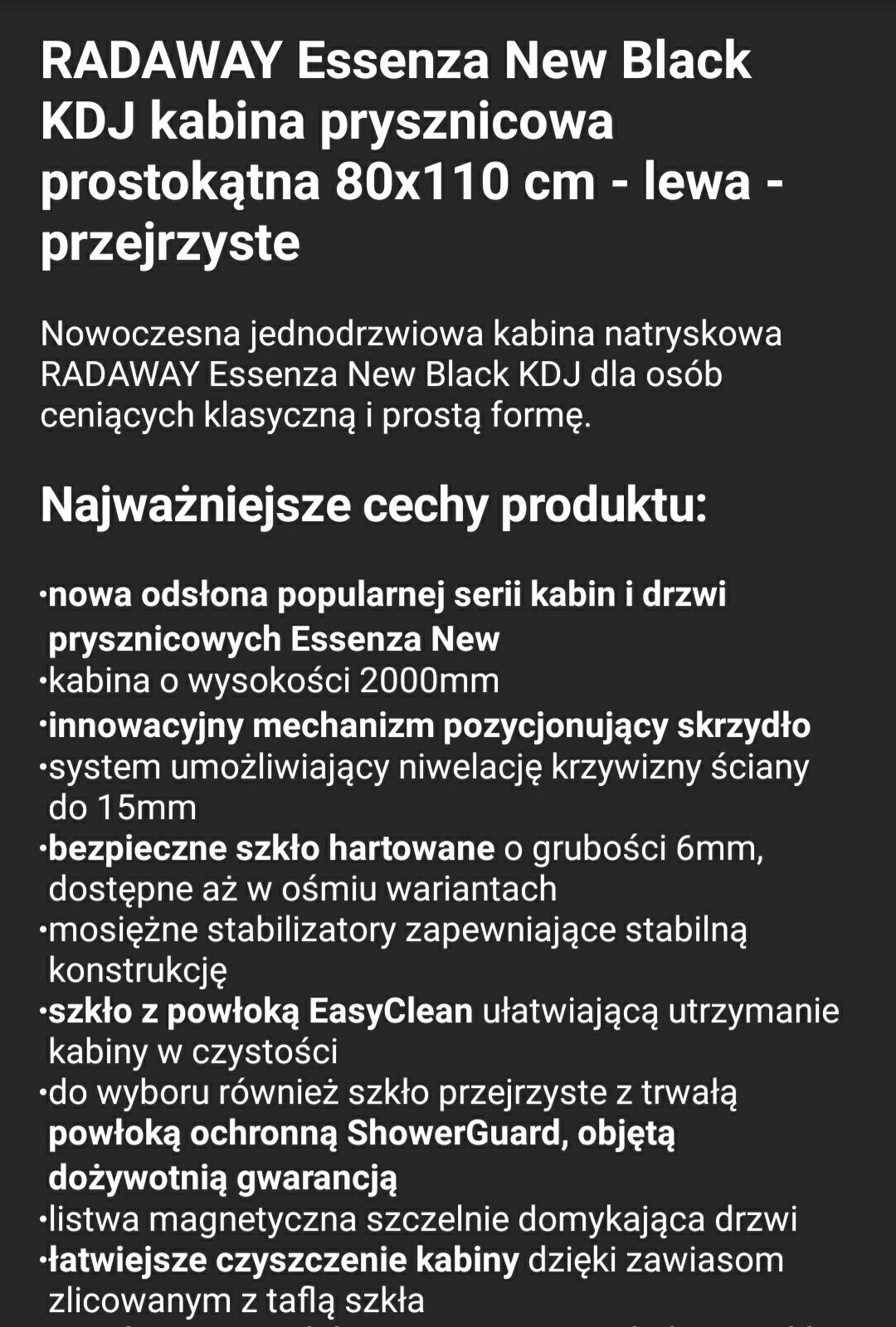 Prysznic, okazja!!  Nowa kabina prysznicowa Radaway 110 cm x 80 cm