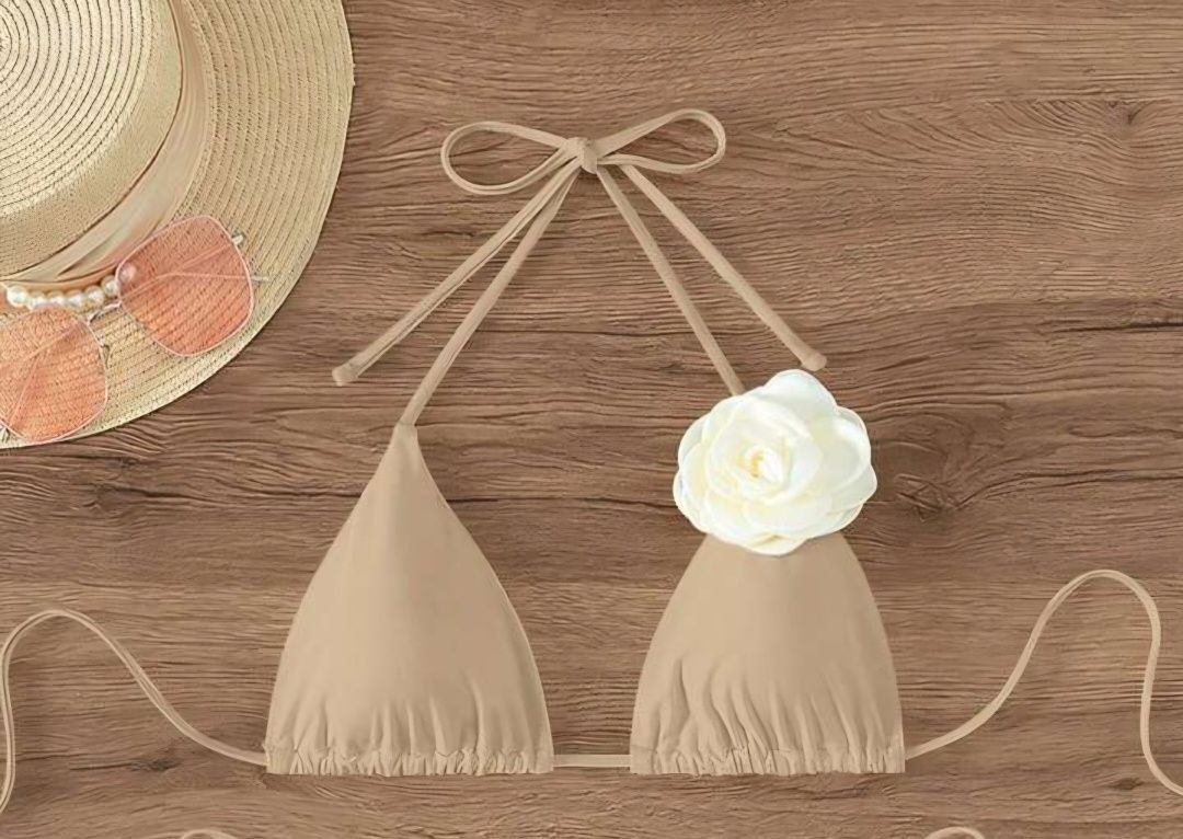 Bikini góra od stroju beż z różą r.S Nowy