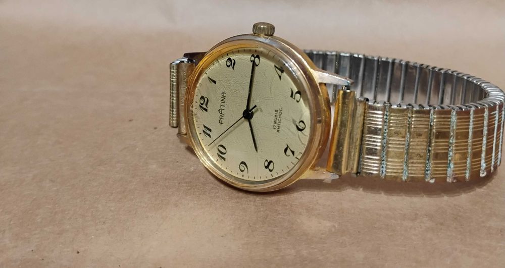 Zegarek  Męski Pratina pozłacany 17 kamieni niemiecki lata 70 Dugena