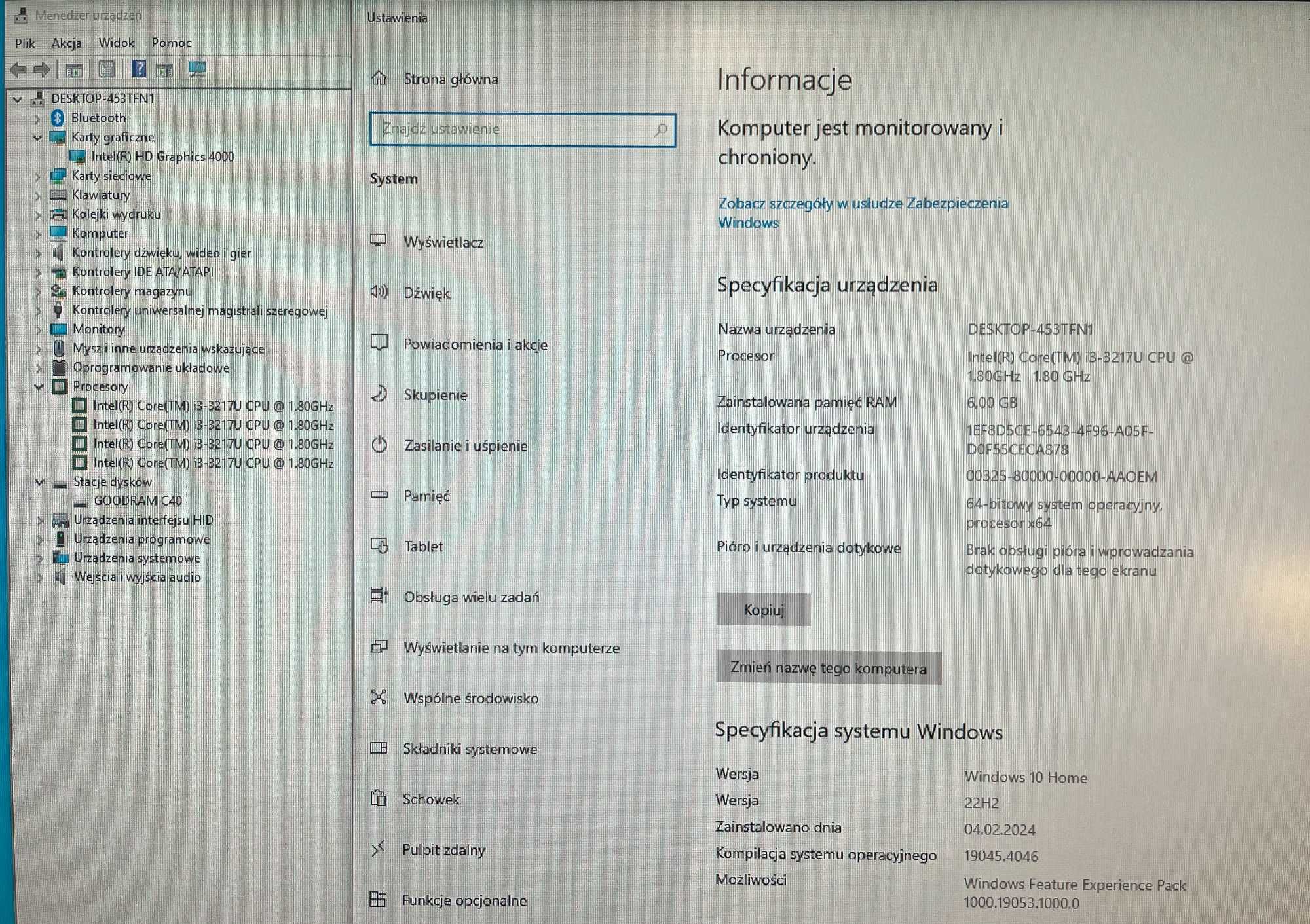 Mini PC Asus VM60 + Monitor 27 CALI + Zestaw/ Intel i3/ 6GB/ 128GB SSD