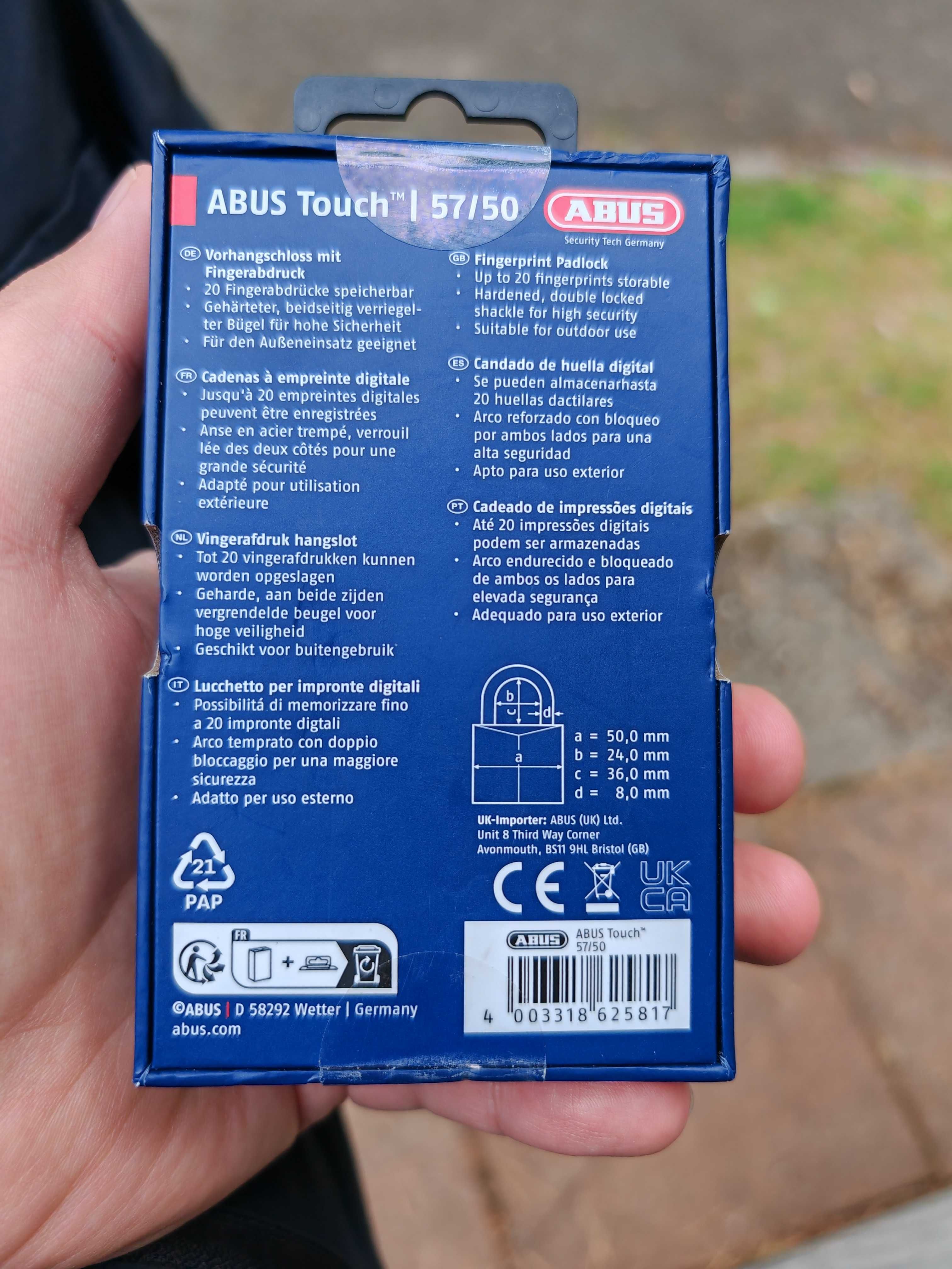 Навесной замок со сканером отпечатка пальца ABUS Touch 57/45 (4,5 см)