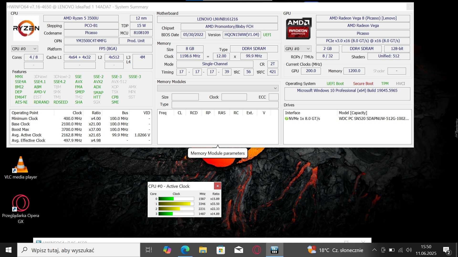 MOCNY Lenovo IdeaPad1 Ryzen 5 3500/8GbDDR4/512SSD m.2/BateriaOK
