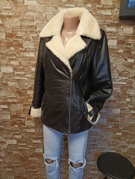 Шкіряна дублянка,косуха,авіатор,натуральне хутро,46р