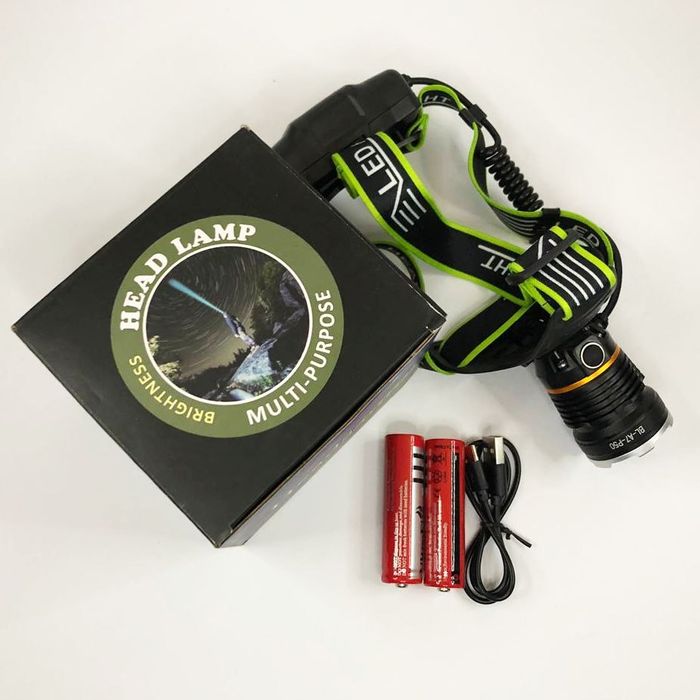 Налобный фонарь Bailong BL-A7-P50, zoom, microUSB