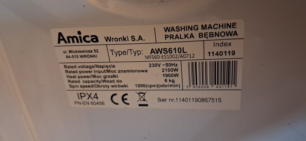 Sprzedam pralka automat amica AWS610l navigator możliwość transportu