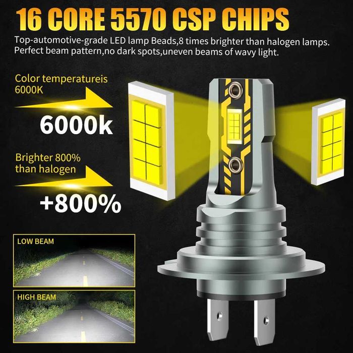 Lâmpada LED  carro, Branca super brilhante ,  H7, 22000LM, 6500K