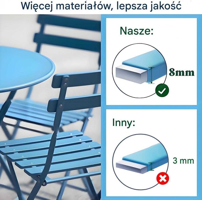 Zestaw bistro 3-częściowy metalowy, stół 90x60 cm + 2 krzesła