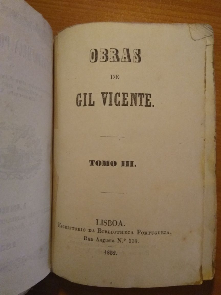 Obras de Gil Vicente tomo III ano 1852