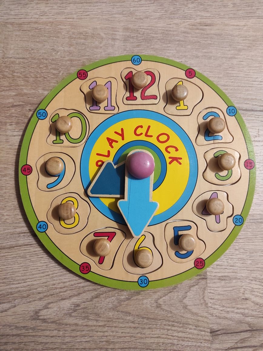 Zegar drewniany zabawkowy dla dzieci