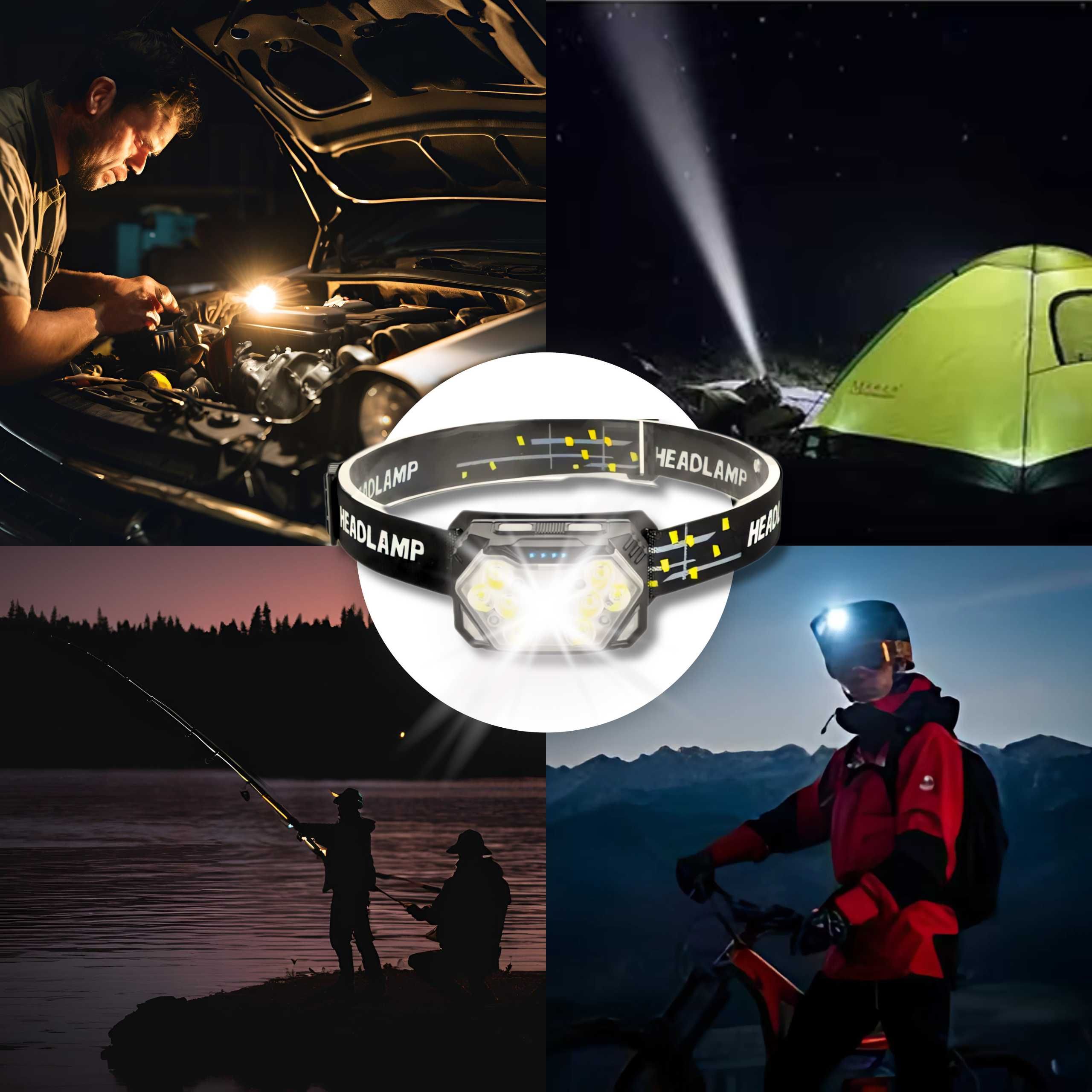 LATARKA CZOŁOWA LEDx9 lampa LED Mocna 2000 Lumenów Czujnik Ruchu Tryby