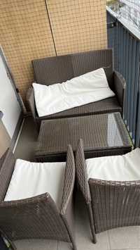Zestaw mebli ogrodowych balkonowych 4 elementy plus poduszki rattan