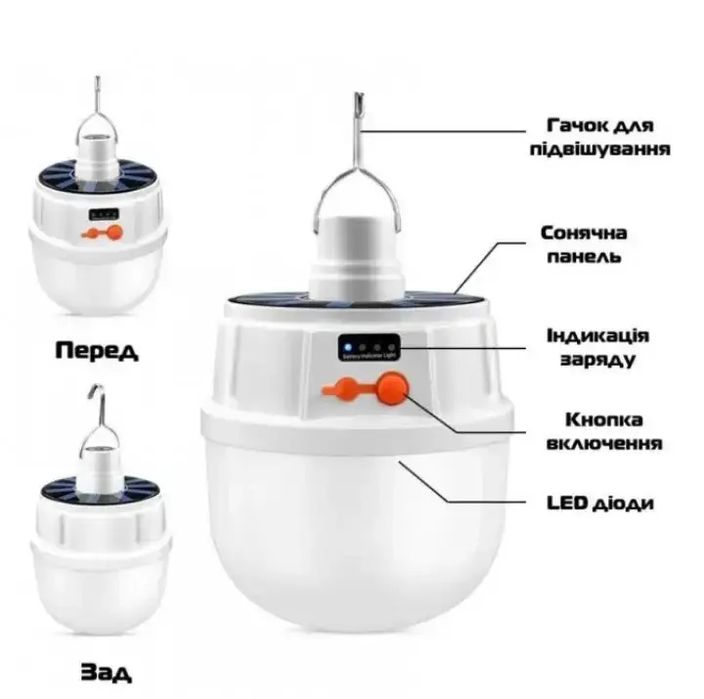 Акумуляторна кемпінгова лампа на сонячній панелі