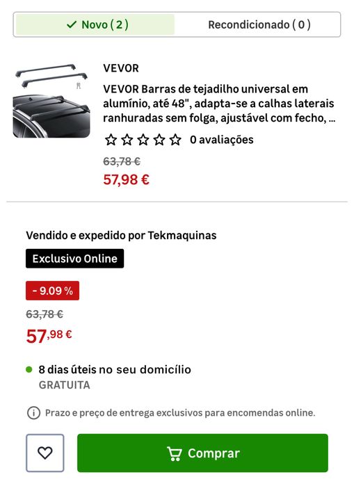 Conjuntos de Barras para calhas Longitudinais Thule+CRUZ ‘como novos’