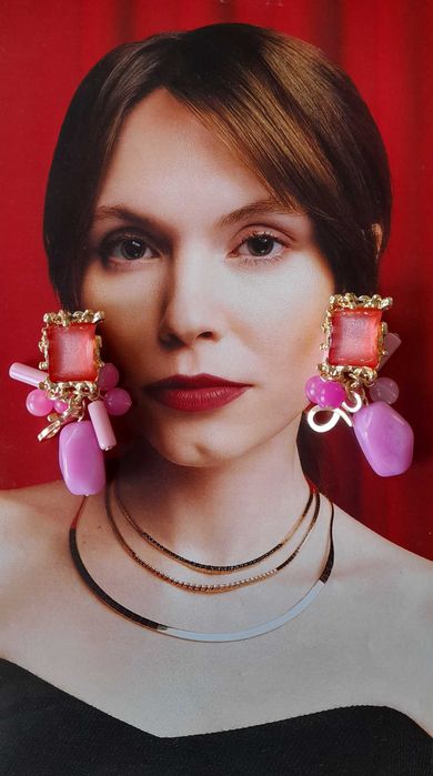 Śliczne klipsy koralowo-różowe kolczyki na klips nowe