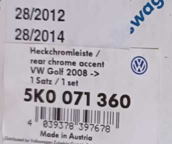 listwa Ochronna Tylnej Klapy Bagażnika Chrom VW Golf 7 VII NOWA
