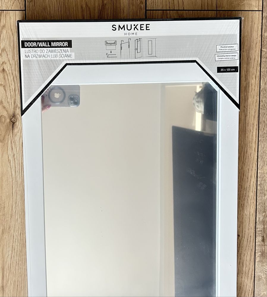 Lustro 35 x 125 cm na sciane lub na drzwi czarne biale matowe  nowe