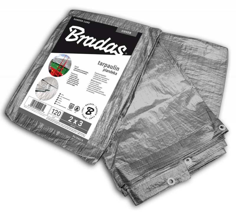 Plandeka 2x3 m BRADAS Gruba Srebrna Wzmacniana 120g UV++