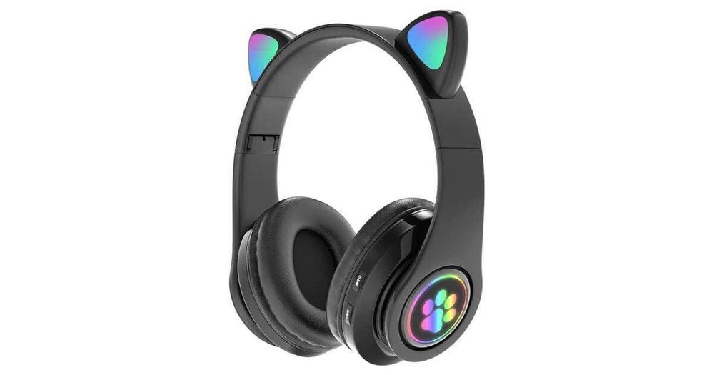 Słuchawki Dla Dzieci Bezprzewodowe Bluetooth Nauszne Kocie Uszy Czarny