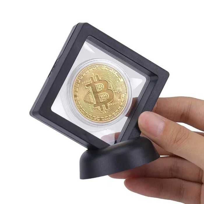 Коллекционная монета Bitcoin BTC в стильном кейсе, рамке