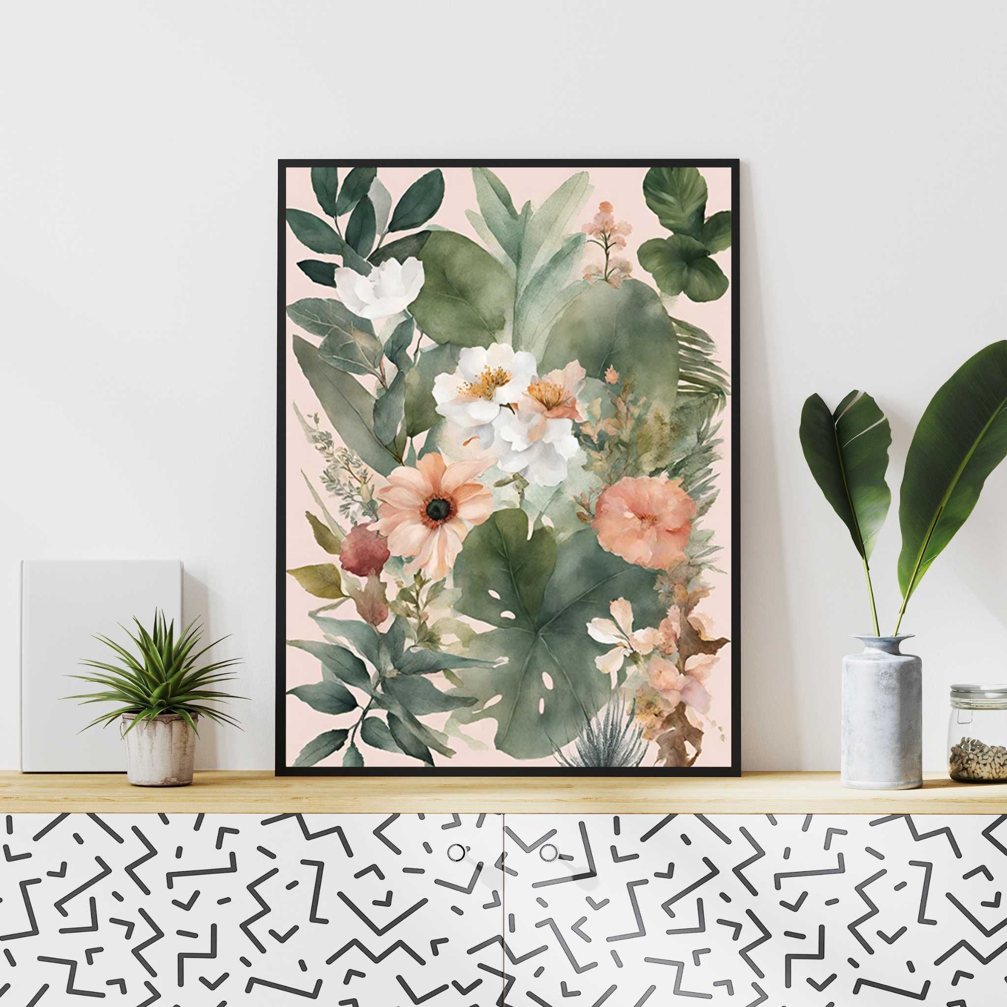 Plakat bukiet botaniczny w RAMIE do salonu/ sypialni - 30x40cm