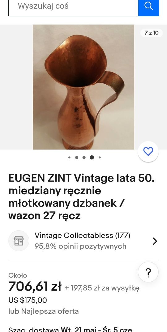 Miedziany dzbanek  ,wazon ze zdjęć sprzedam wys 20 cm