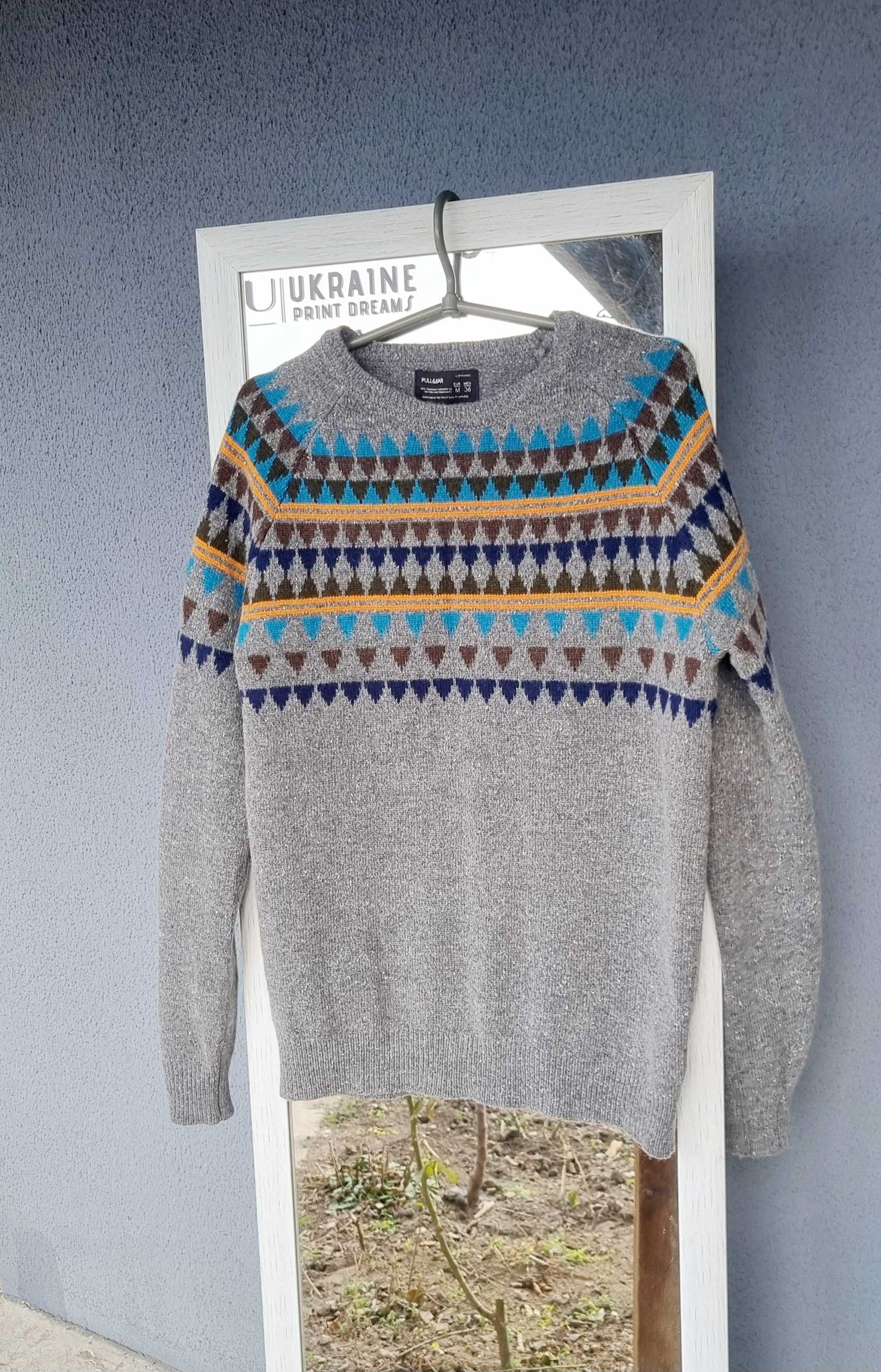Свитер мужской шерстяной джемпер pull&bear в принт