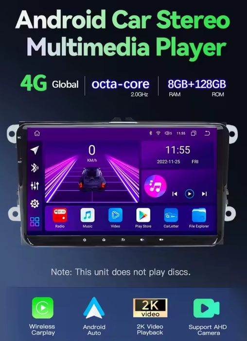 Radio 2din 9" Android VW/Skoda/Seat CAN 4G GPS 8+128GB nawigacja