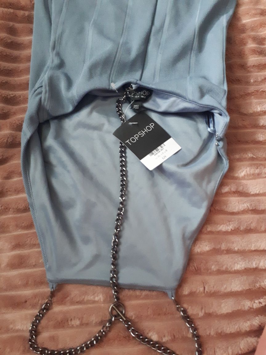Błękitna sukienka Topshop z odkrytymi plecami na szyję r. 36 S