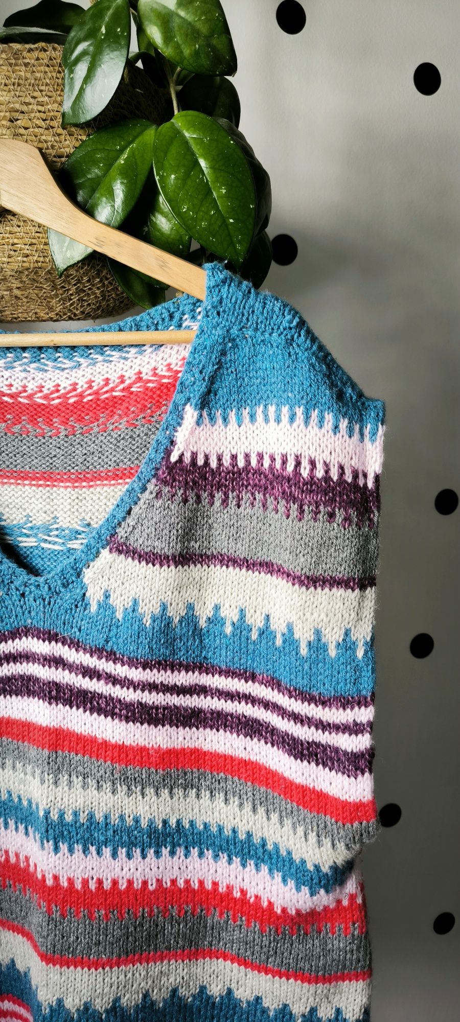 Ręcznie robiona kamizelka pulower kolorowa bez rękawów oversize