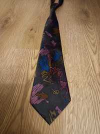 Jedwabny wzorzysty męski krawat retro brąz fiolet niebieski.