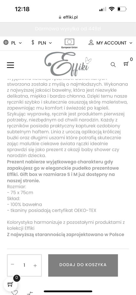 Recznik effiki błękitny kroliczek nowy