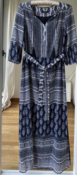 Vestido midi Carol print azul marinho print