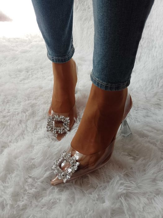 (41/42) Bogato zdobione czółenka wieczorowe  z odkrytą piętą , NOWE