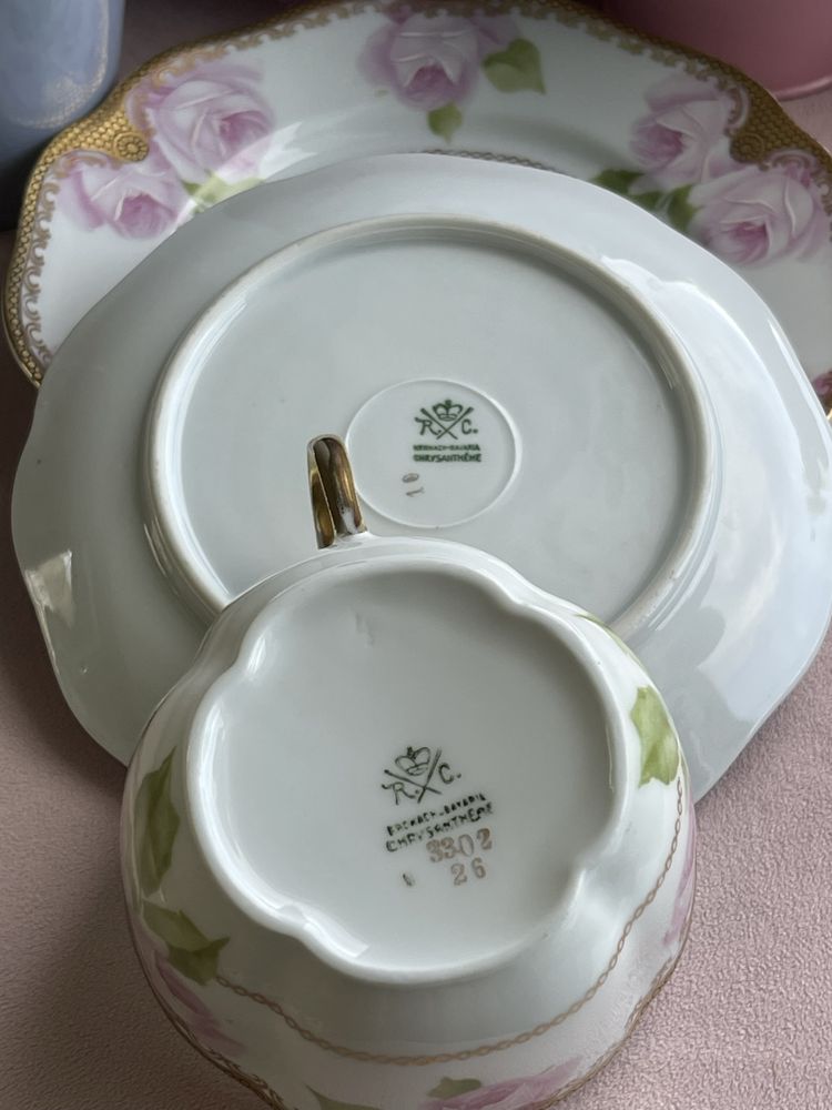 Trio- porcelana antyczna ok. 1900 Rosenthal Chrysantheme