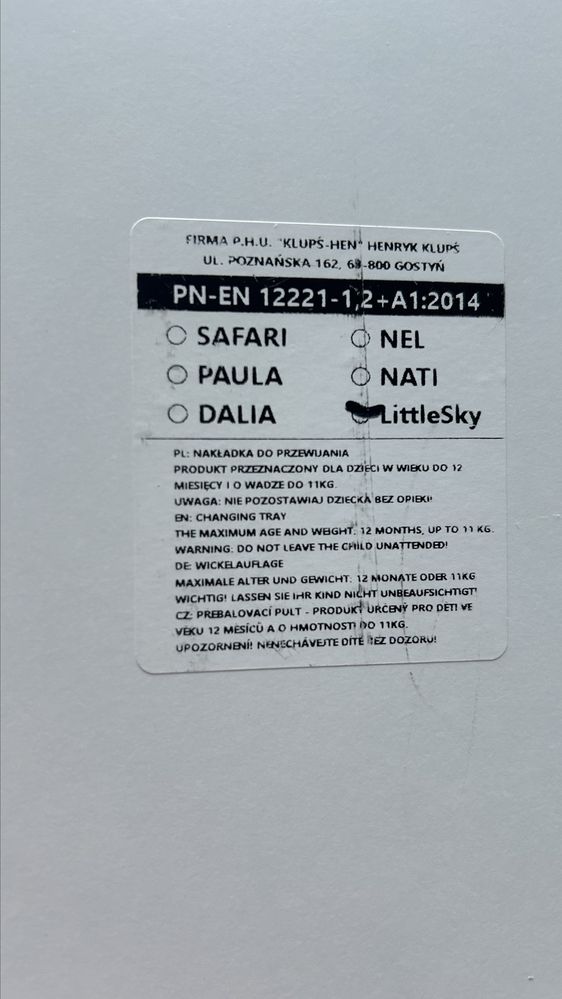 Nakładka na komode przewijak LittleSky biała