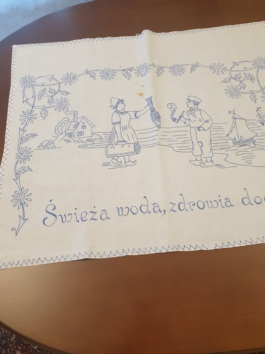 Oryginalna ręcznie haftowana makatka  kuchenna  z lat  50.