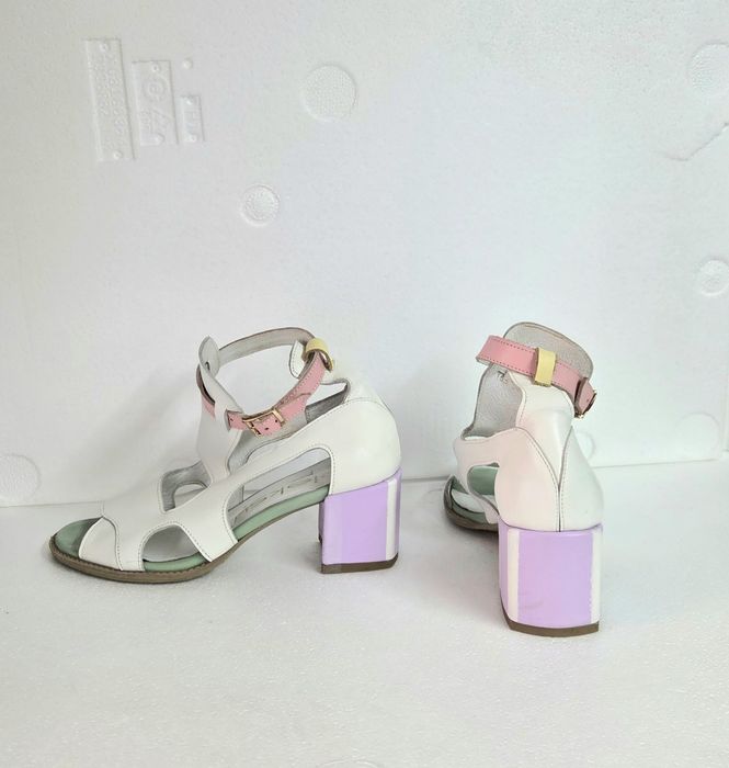 Buty damskie sandały skórzane multikolor na słupku Oleksy 38