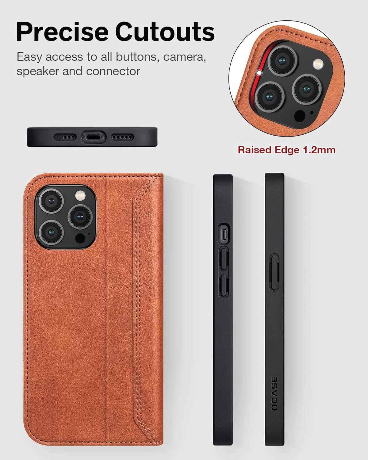 OCASE etui skórzane iPhone 14 Pro MAX z klapką Portfel RFID retro brąz