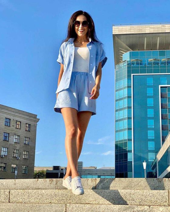 Lniany kostium "niebo"