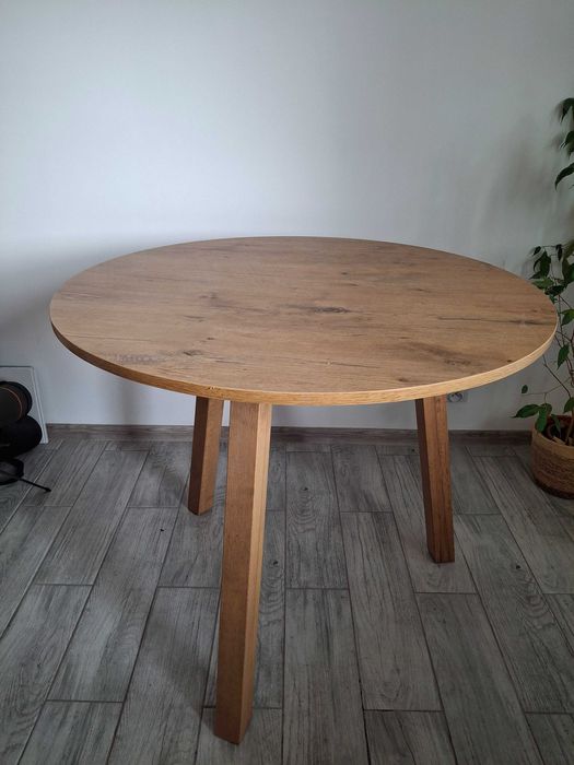 Stół okrągły 90 cm, drewniane nogi, kolor dąb craft