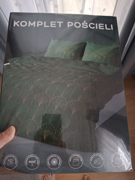 Pościel nowa 160x200 mikrofibra zieleń butelkowa art deco