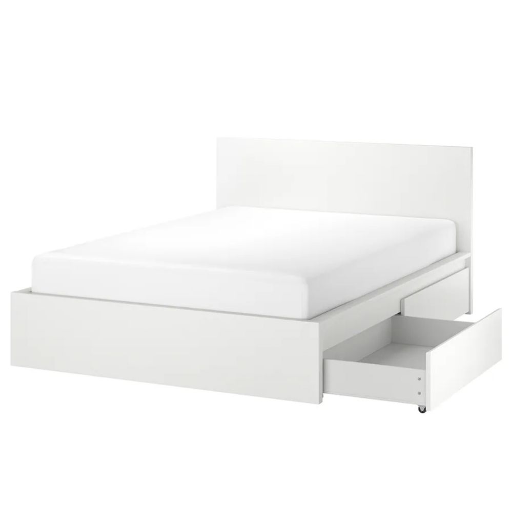 Łóżko Malm Ikea z 4 szufladami / pojemnikami 180x200 + dno leirsund