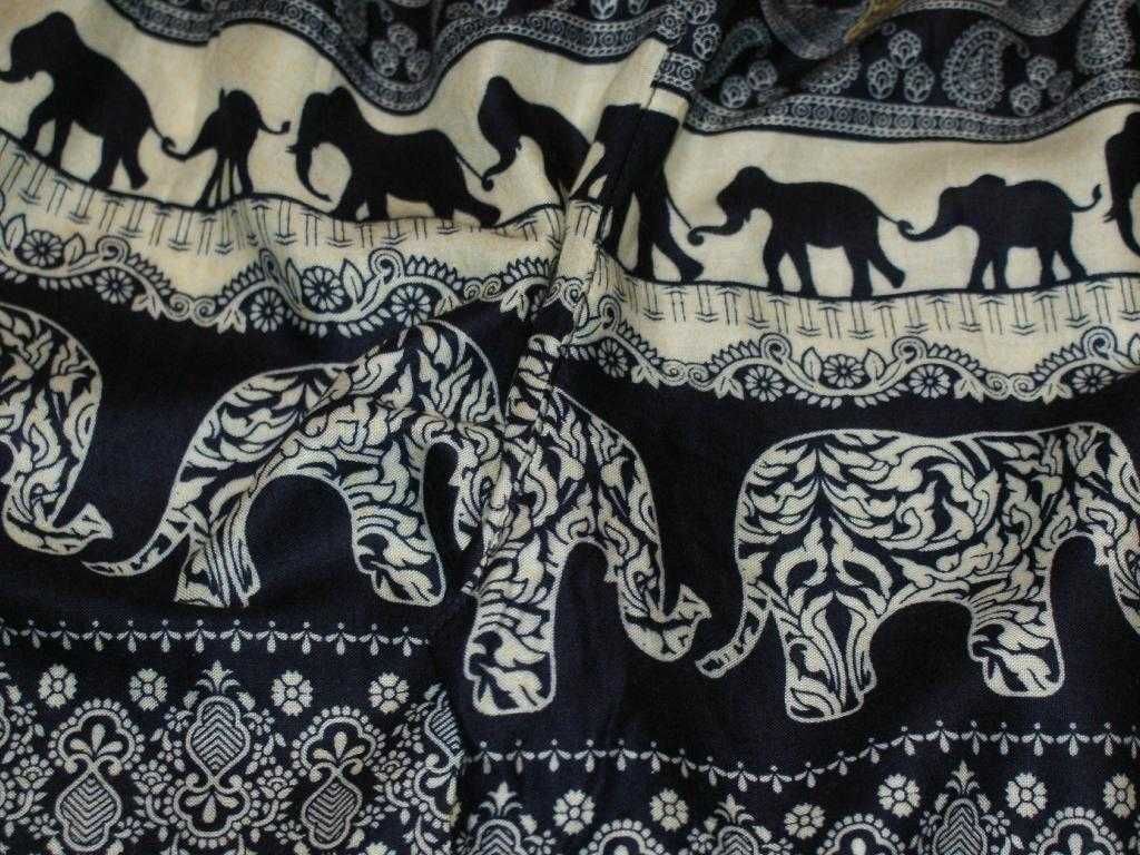 Indyjskie orient pumpy luźne damskie spodnie bollywood słonie L
