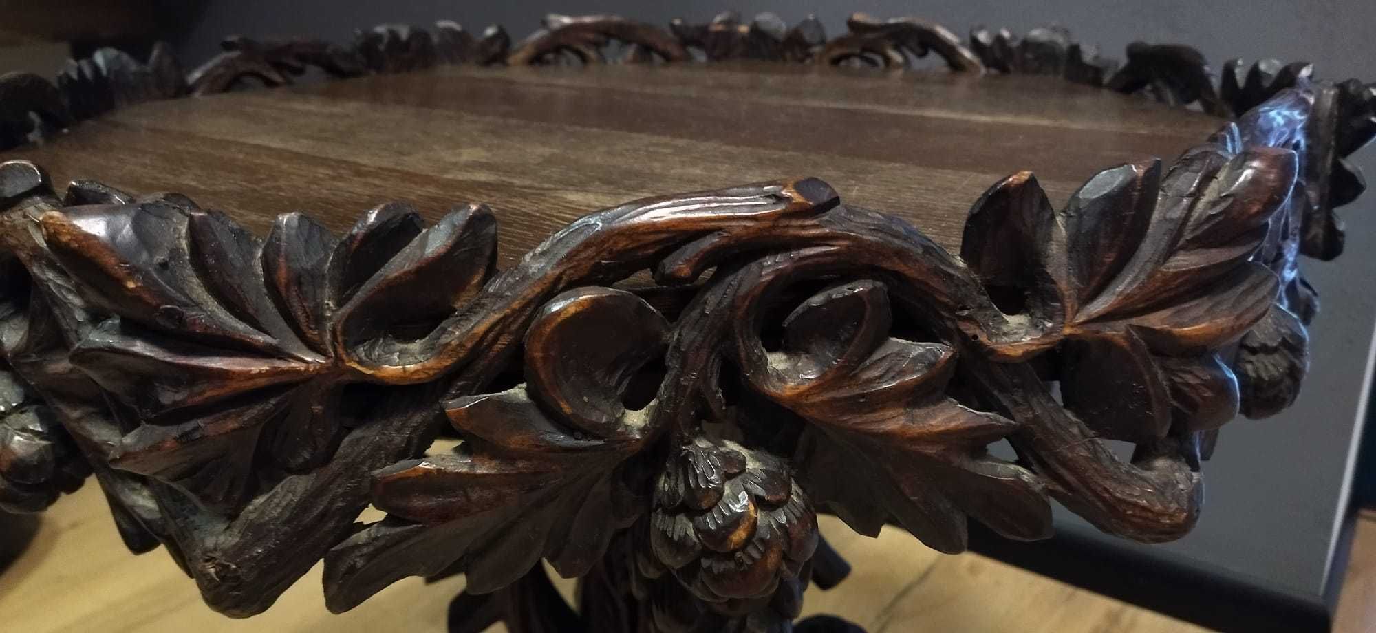 stolik z drewna tekowego ręcznie rzeźbiony-antyk