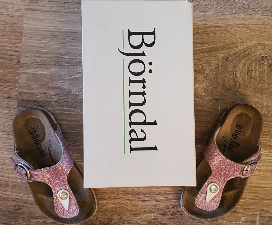 Sandałki japonki różowe brokatowe Björndal