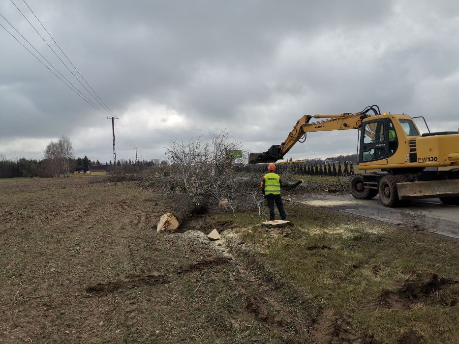 wycinka drzew  rembak  podnośnik koparka wywrotka hydroobsiew